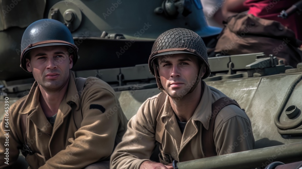 Soldier in historical German uniform during historical reenactment of WWII