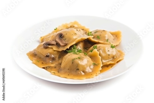 Plate mushroom ravioli. Generate Ai