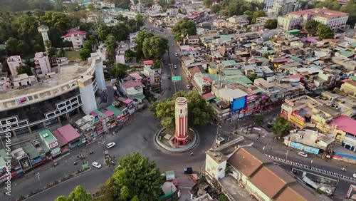 Aerial view of Buildings and Traffic in Ghantaghar Dehradun, Uttarakhand, Indian City, 4K, Drone shot of Indian Houses in a smart city.