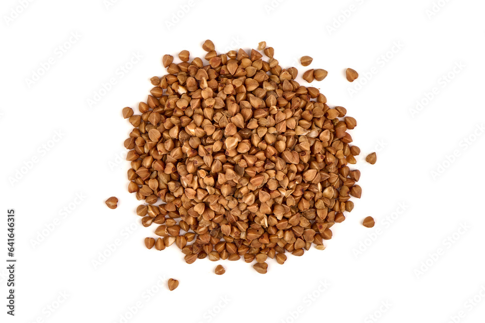 Raw buckwheat heap, isolated on white background. Raw buckwheat heap, isolated on white background.