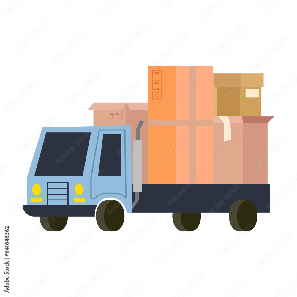 Flatbed truck with boxes flat illustration Flatbed truck with boxes flat illustration