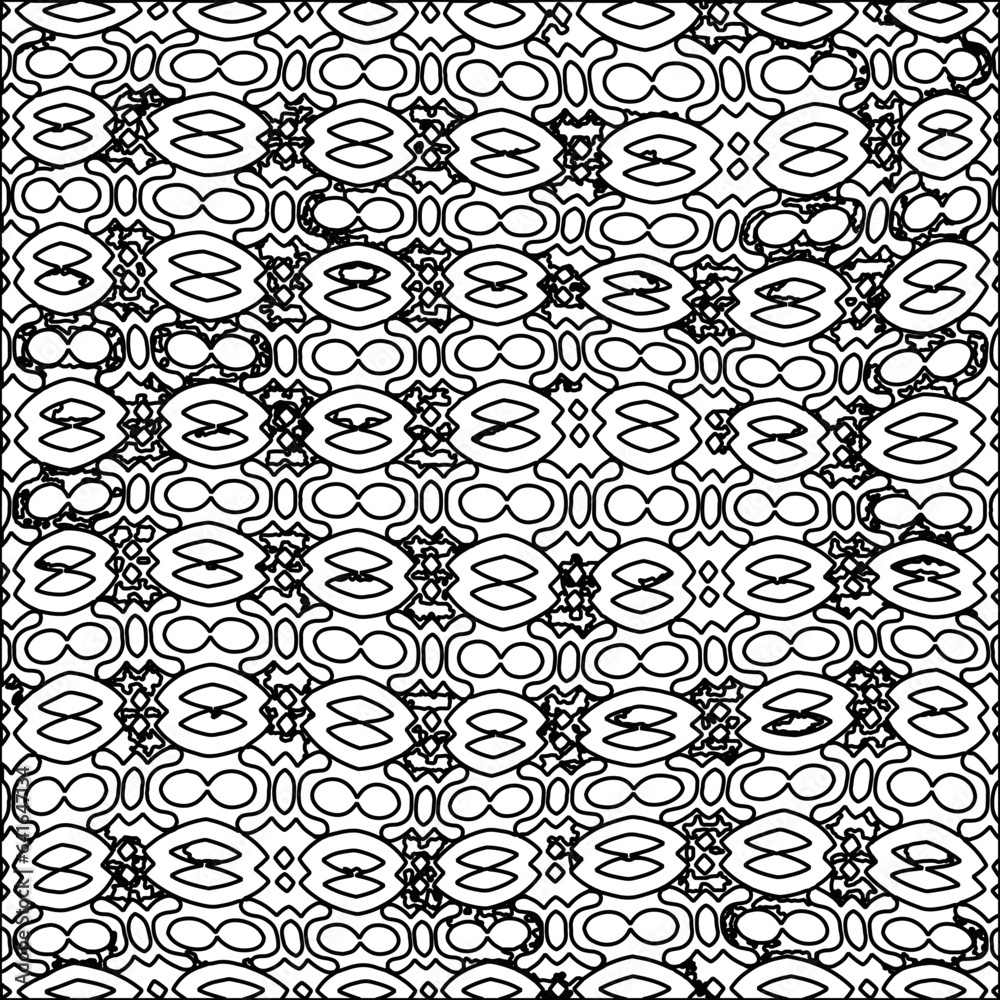  Stylish texture with figures from lines.Abstract black and white pattern for web page, textures, card, poster, fabric, textile. Monochrome graphic repeating design.
