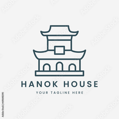 hanok house minimalist line art logo vector illustration template design. korean traditional icon
