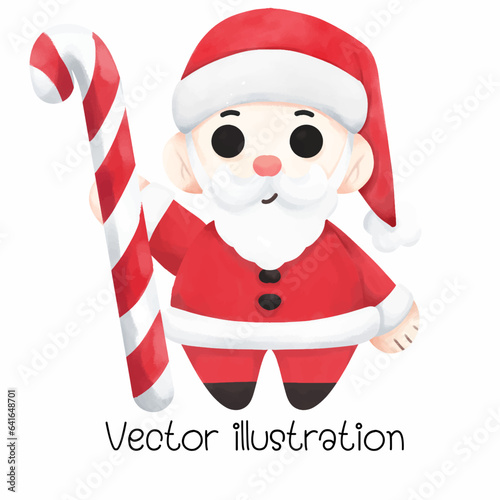 cute santa claus Holding candy for Christmas with watercolor vector illustration