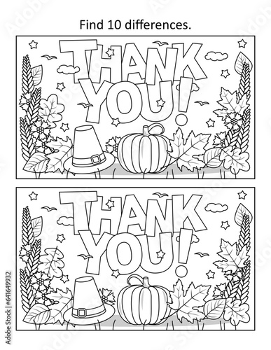 "Thank you!" greeting difference game and coloring page activity
