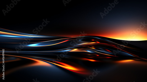 Abstract dark orange background metallic waves. Generative ai