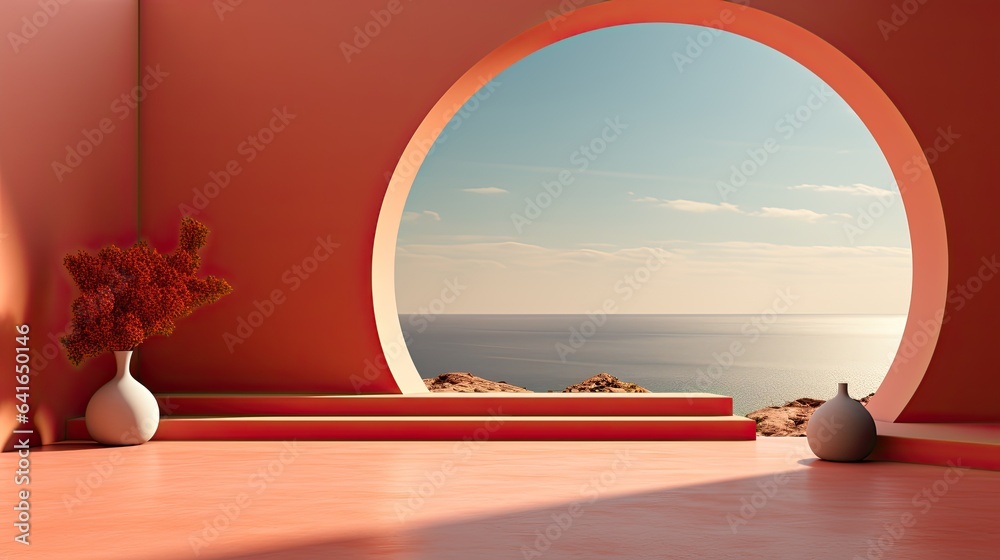 Fototapeta premium Interior Design. Futuristic room with an unusual window.