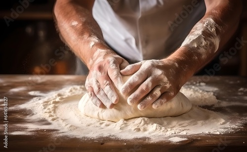 Bakery flour rolling hands prepare dough for bread food meal restaurant.