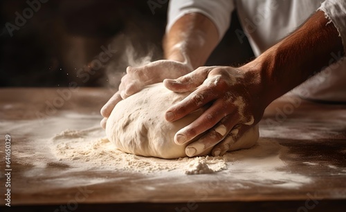 Bakery flour rolling hands prepare dough for bread food meal restaurant.