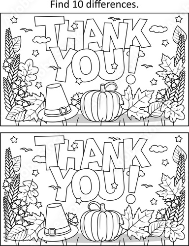 "Thank you!" greeting difference game and coloring page activity
