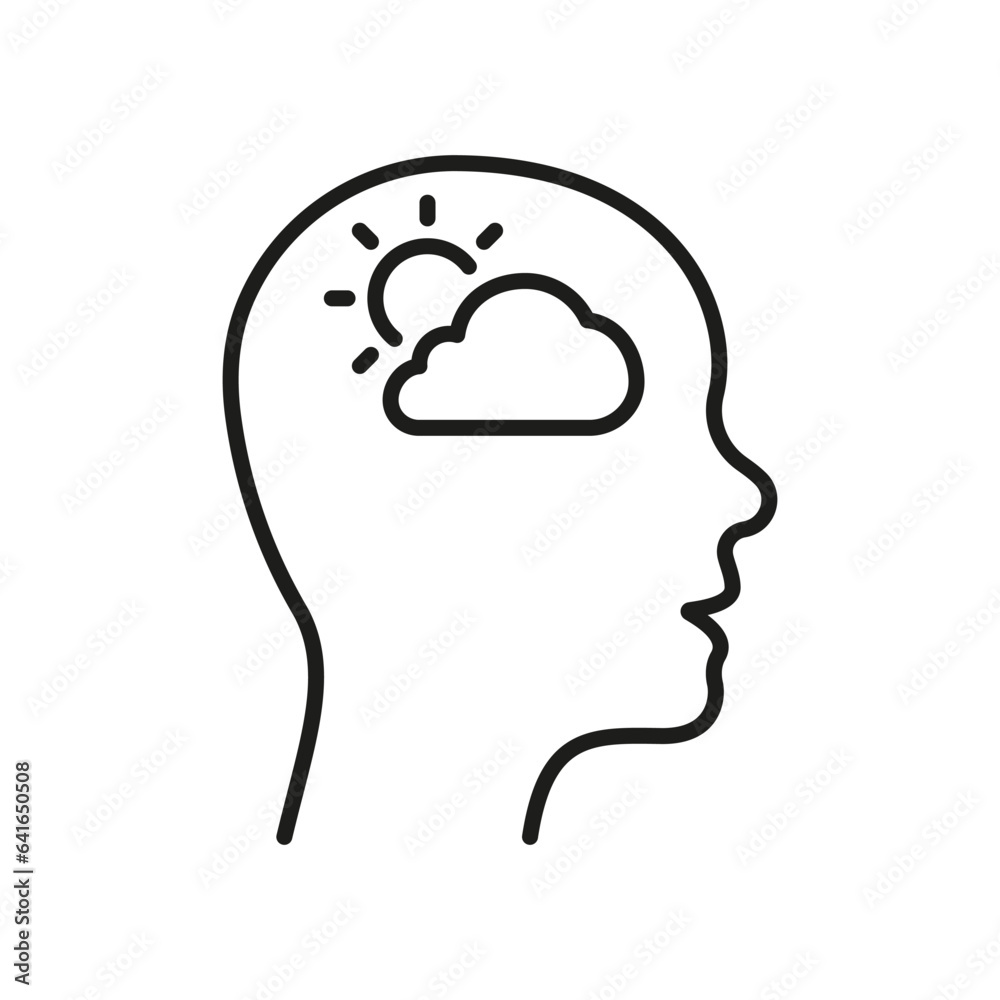 Positive Thinking Line Icon. Good Emotion, Happy Mood Outline Sign. Mental Health, Sun Shine in Human Head Linear Pictogram. Intellectual Process Symbol. Editable Stroke. Isolated Vector Illustration Positive Thinking Line Icon. Good Emotion, Happy Mood Outline Sign. Mental Health, Sun Shine in Human Head Linear Pictogram. Intellectual Process Symbol. Editable Stroke. Isolated Vector Illustration