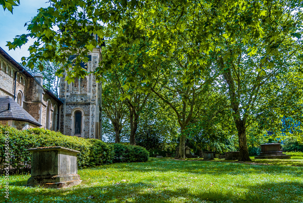 St Pancras Old Church Cemetery, nestled in the trees, London Borough of Camden, United Kingdom 