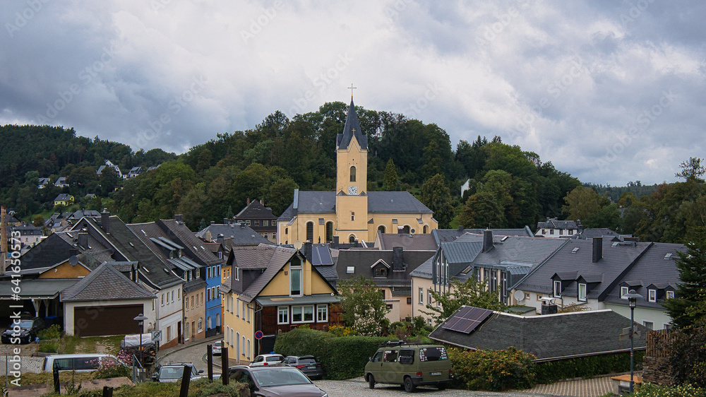 Stadtkirche St. Michaelis, Blick auf Bad Lobenstein, Thüringen, Deutschland