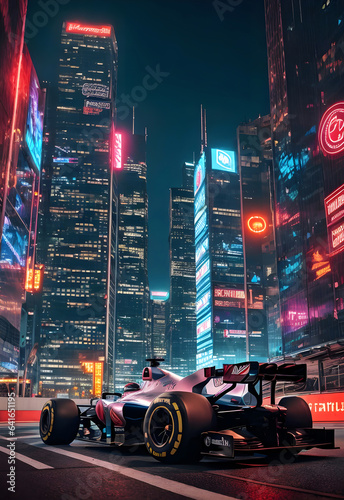 formula race in night street circuit ai generated
