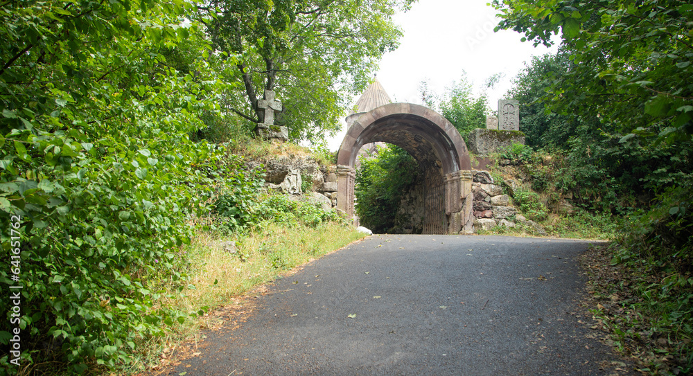 Stone arch. Visiting in ancient church Stone arch. Visiting in ancient church