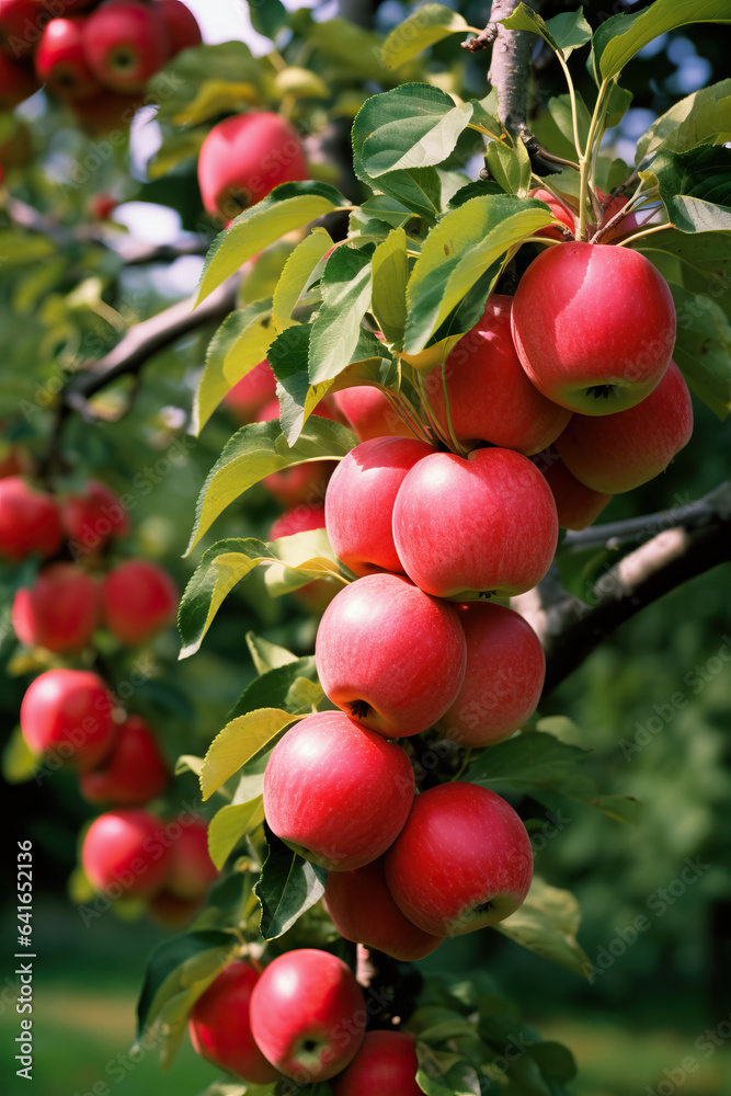 red apples growing on tree, summer garden, Generative AI red apples growing on tree, summer garden, Generative AI