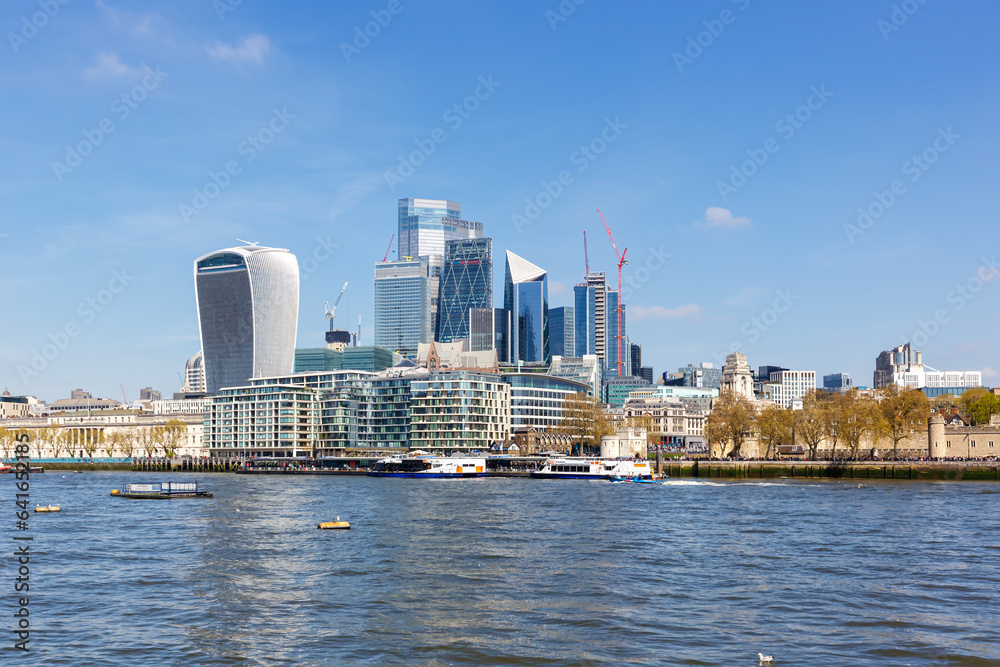 London city skyline with skyscrapers in the financial district at Thames River
