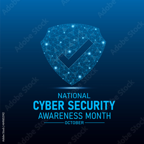 National cyber security awareness month is observed every year in october. Low poly style design. Cyber security banner vector isolated on geometric background.