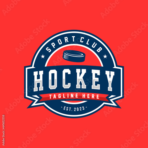 Hockey logo badge emblem. Sports label vector illustration for a hockey club
