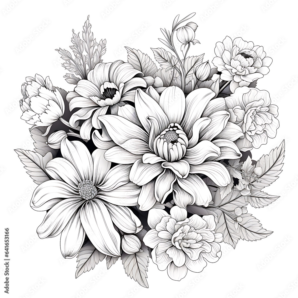 adult coloring pages flower. Illustration of coloring book with wildflowers garden