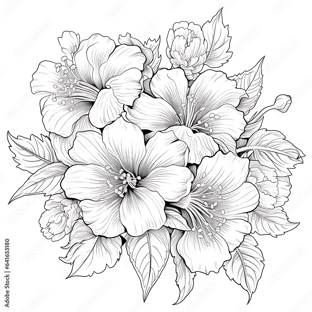 Fototapeta premium adult coloring pages flower. Illustration of coloring book with wildflowers garden