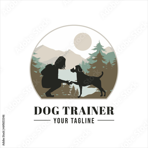 Dog And Girl Silhouette For Animal Trainer Logo Or Company Design 