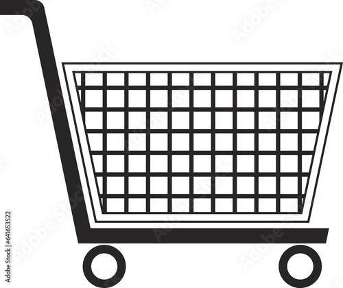 Black metal trolley with empty shopping cart