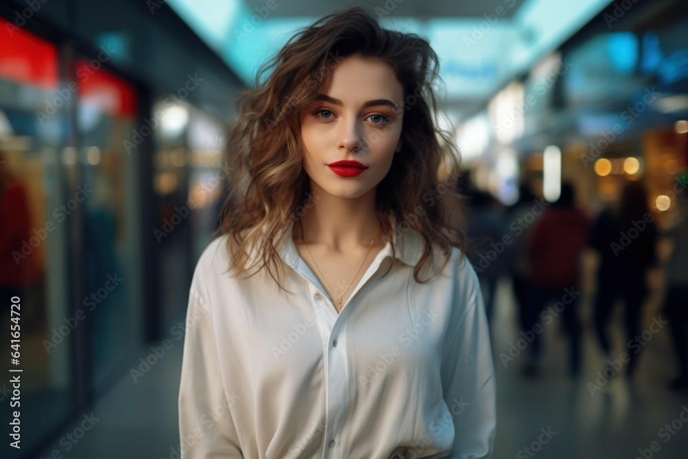 custom made wallpaper toronto digitalPortrait of a Young Slim Fictional White Woman in an Urban Environment. Generative AI.