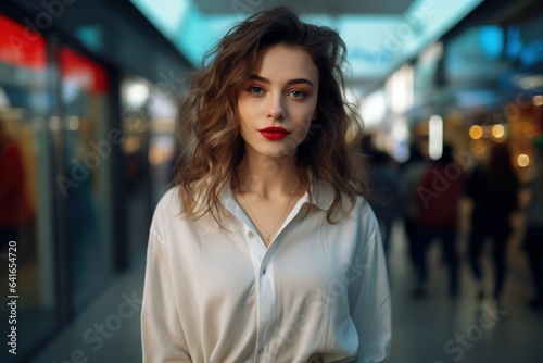 Wallpaper Mural Portrait of a Young Slim Fictional White Woman in an Urban Environment. Generative AI. Torontodigital.ca