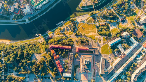Oryol, Russia. Park Oryol fortress. history center. View of the city from the air, Aerial View, HEAD OVER SHOT