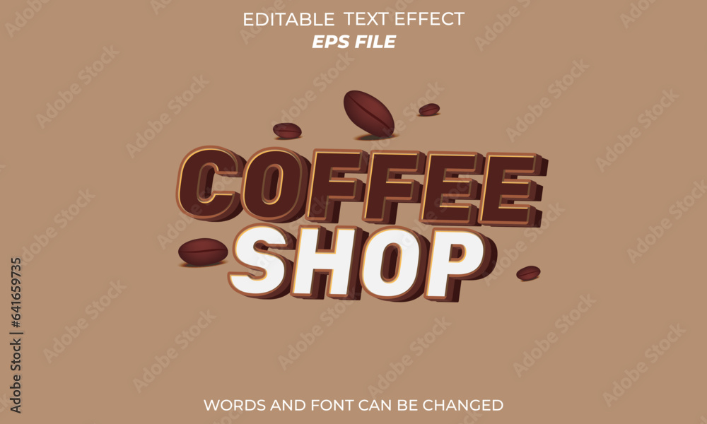 Fototapeta premium Coffee shoop editable text effect 3d font style use for logo and business brand. vector template