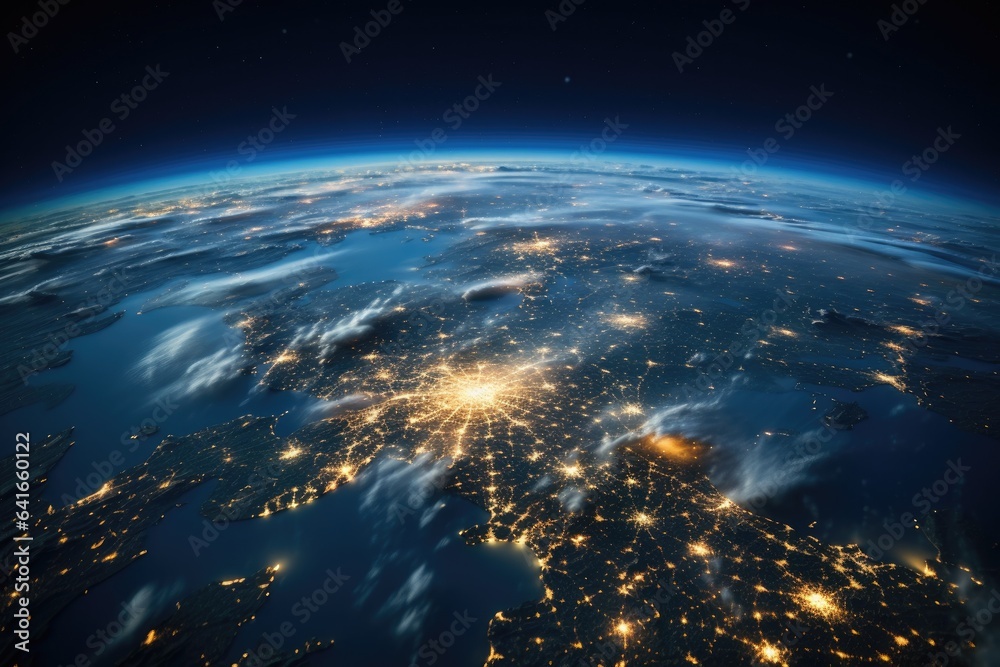 Obraz premium Earth planet at night. Abstract wallpaper. City lights on planet.