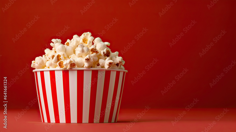 Popcorn isolated red background. Generative Ai