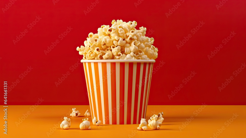 Popcorn isolated red background. Generative Ai
