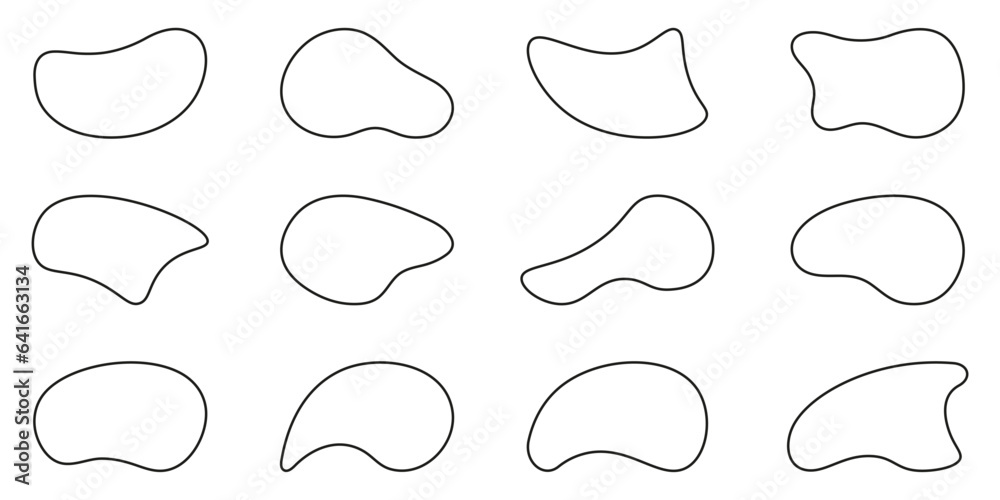 Organic Random Outline Form. Liquid Line Irregular Blob Collection. Asymmetric Fluid Round Blotch. Black Bubbles Set On White Background. Amorphous Shape Blotch. Isolated Vector Illustration Organic Random Outline Form. Liquid Line Irregular Blob Collection. Asymmetric Fluid Round Blotch. Black Bubbles Set On White Background. Amorphous Shape Blotch. Isolated Vector Illustration