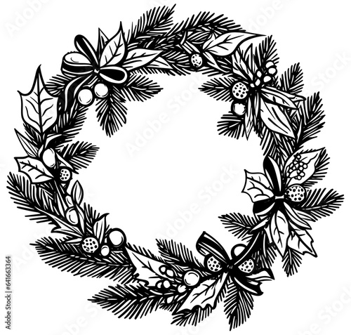 Christmas Wreath Woodcut