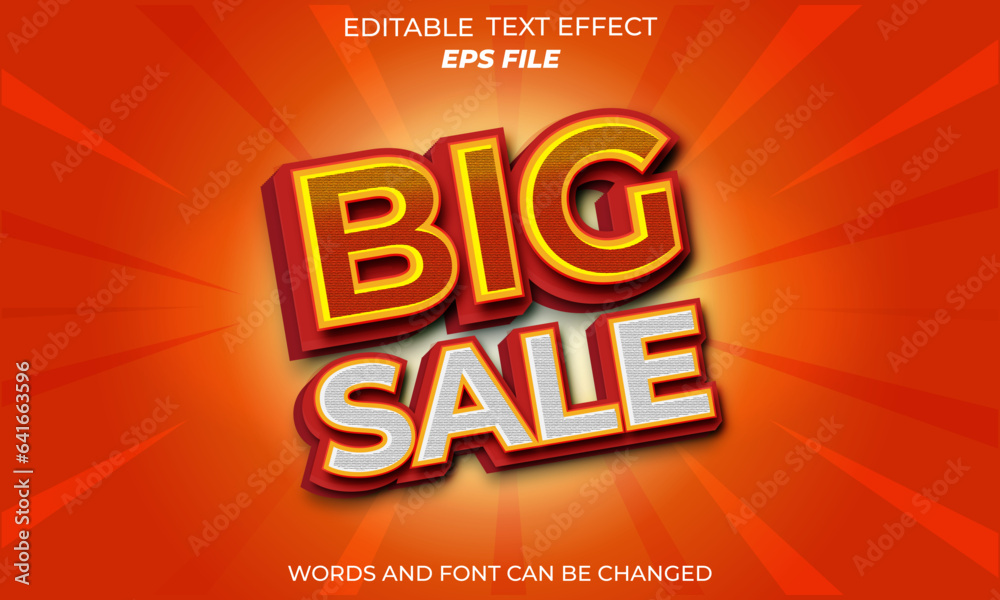 big sale text effect, typography, 3d text font editable. vector template