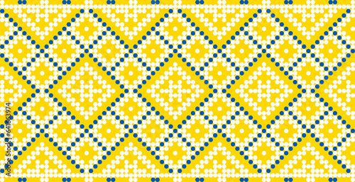 Vector illustration of Ukrainian ornament in ethnic style, identity, vyshyvanka, embroidery for print clothes, websites, banners. Background. Geometric design, border, copy space, frame