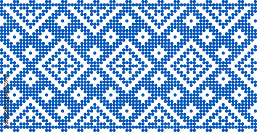 Vector illustration of Ukrainian ornament in ethnic style, identity, vyshyvanka, embroidery for print clothes, websites, banners. Background. Geometric design, border, copy space, frame