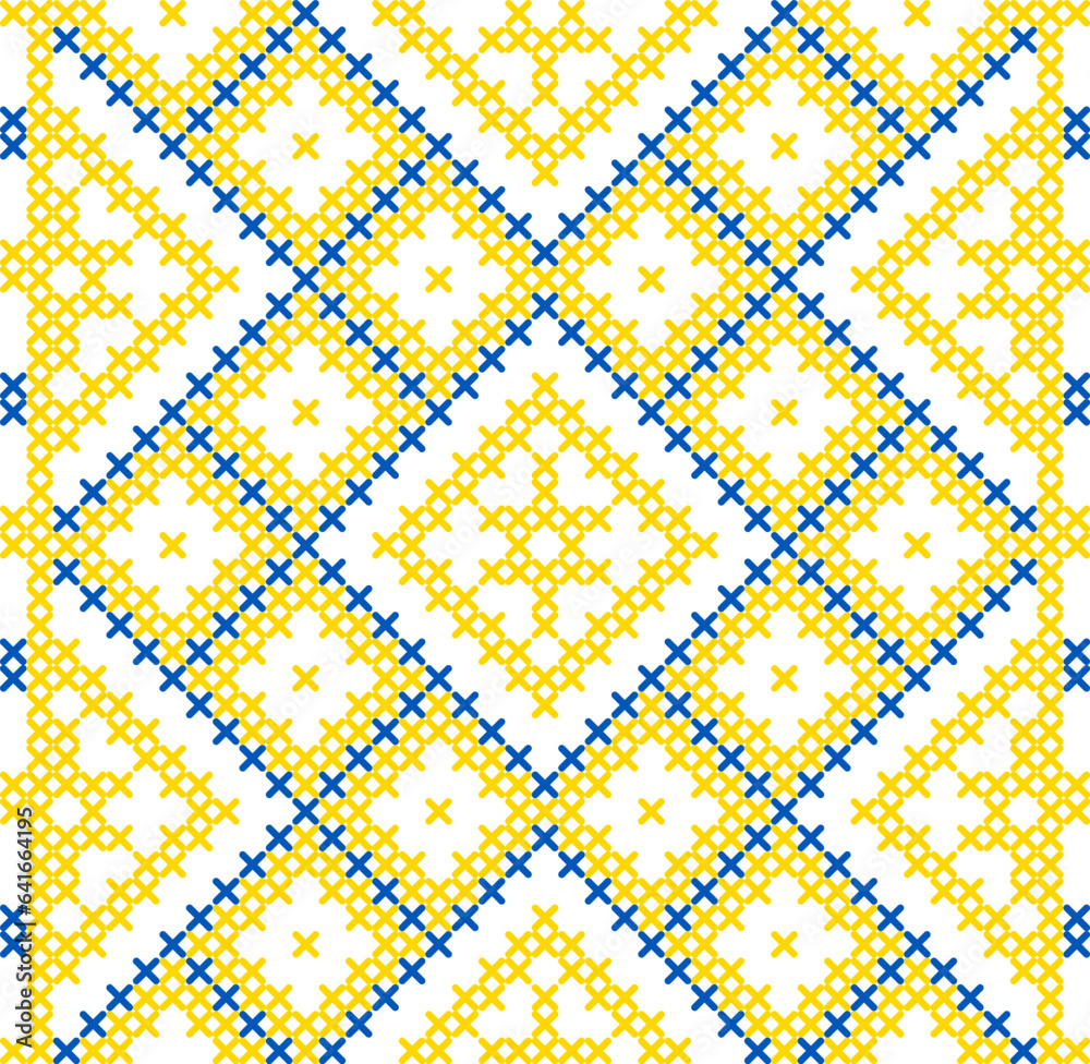 Vector illustration of Ukrainian ornament in ethnic style, identity, vyshyvanka, embroidery for print clothes, websites, banners. Background. Geometric design, border, copy space, frame