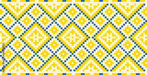 Vector illustration of Ukrainian ornament in ethnic style, identity, vyshyvanka, embroidery for print clothes, websites, banners. Background. Geometric design, border, copy space, frame