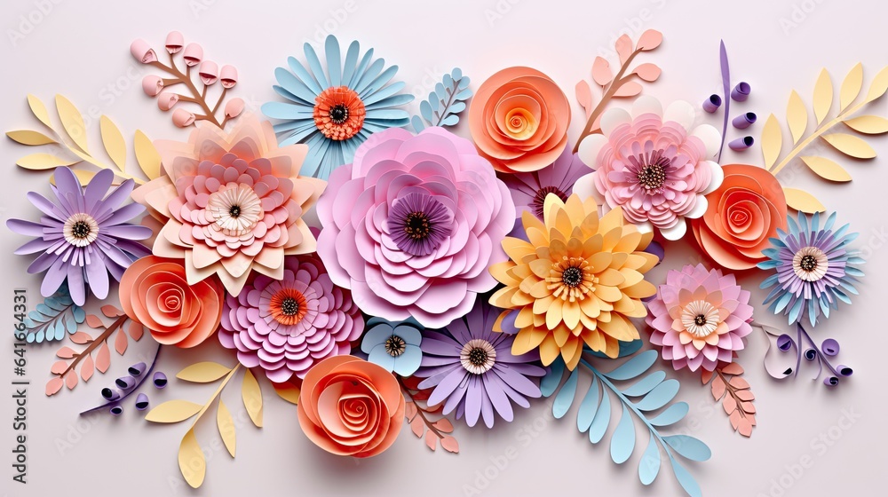 flower card design 3d template, in the style of feminine sticker art, paper sculptures, shaped canvas, floral motifs, color art, pastel-hued flower card design 3d template, in the style of feminine sticker art, paper sculptures, shaped canvas, floral motifs, color art, pastel-hued