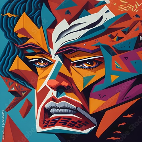 A vivid painting of a person's inner struggle, with contrasting colors and shapes