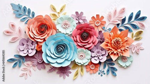 flower card design 3d template, in the style of feminine sticker art, paper sculptures, shaped canvas, floral motifs, color art, pastel-hued © EnelEva