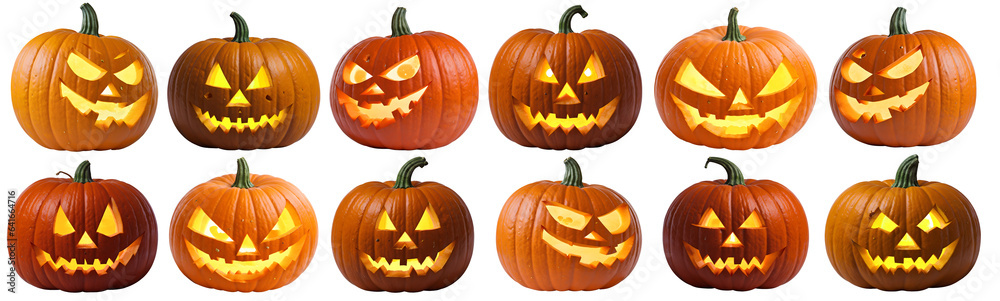 collection of halloween pumpkins with a face - Jack o Lantern - isolated on transparent background cutout - png - mockup for design - image compositing footage - alpha channel - horror - fall - autumn collection of halloween pumpkins with a face - Jack o Lantern - isolated on transparent background cutout - png - mockup for design - image compositing footage - alpha channel - horror - fall - autumn