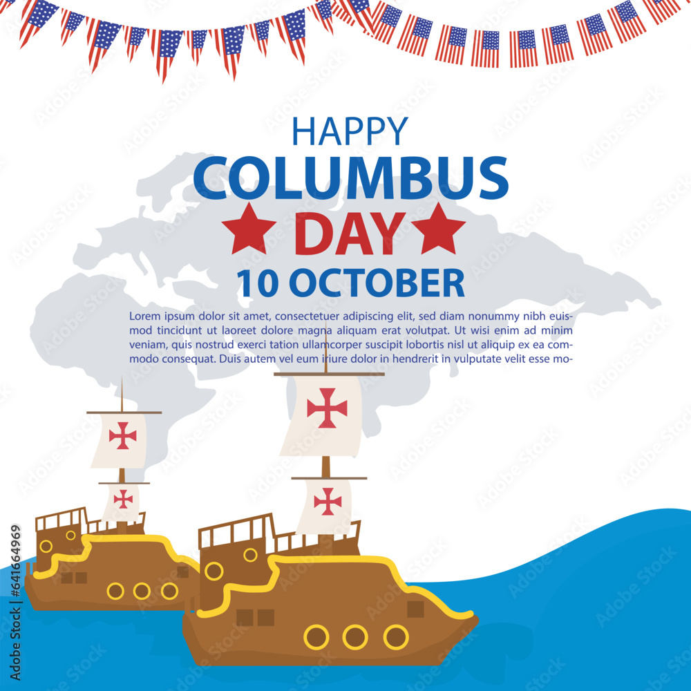 09 October celebration happy Columbus day banner and social media template vector illustration