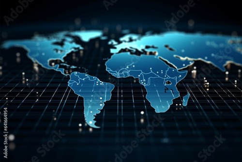 Abstract blue theme with world map in polka dots for business technology