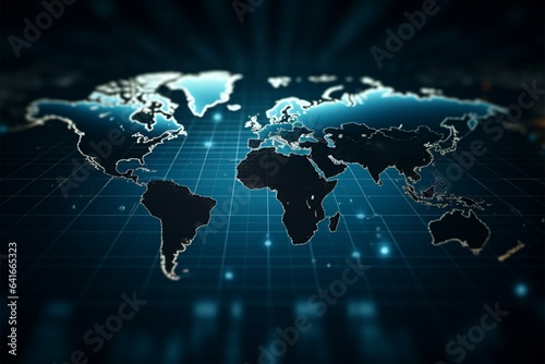 Blue themed world map polka dots, Abstract tech backdrop for business