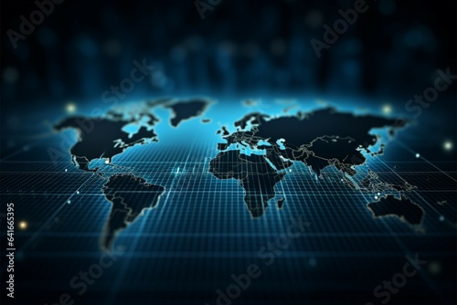 Business tech background, World map in blue polka dots theme