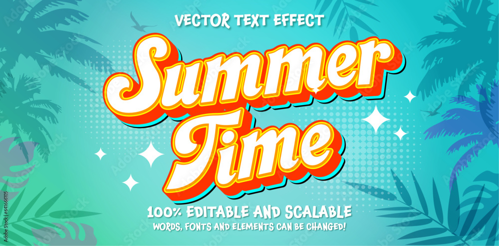 Summer time editable text style effect. Vector text effect, with summer season event.